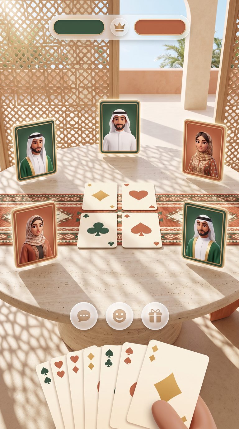 An Al Shayeb Baloot table in sand and gold, with lattice shadows